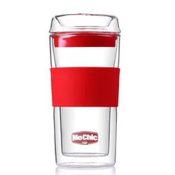 Double Wall Glass Coffee Cups Insulated Glass Mug With Glass Lid