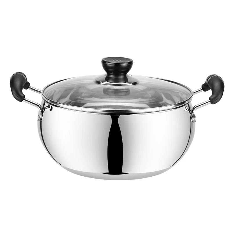 
24cm Stainless Steel Large Cooking Soup Pot Milk Stock Pots With Glass Lid And Bakelite Handle 