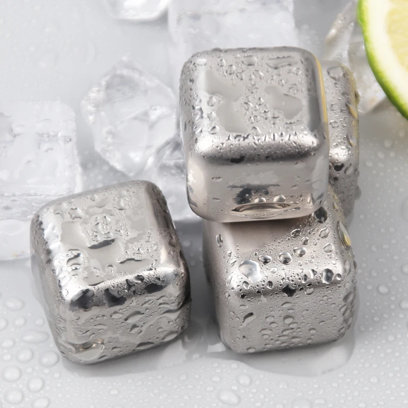 Whiskey Stones Chilling Rocks Ice Cubes with Ice Tongs and Gift Box Reusable Stainless Steel Metal 1 Piece Silver Square