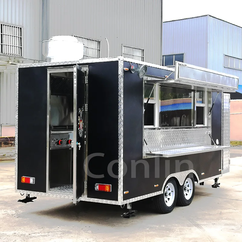Customized Multifunction Food Catering Trailer Fully Equipped Food Truck Hot Dog Mobile Store With Lift-Down Window For Sale