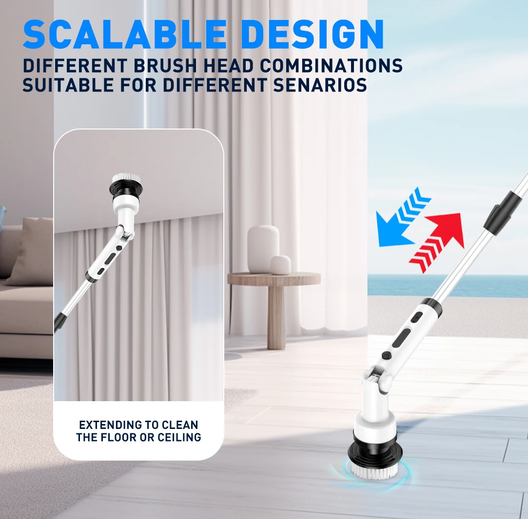Electric Spin Scrubber with adjustable handle Cleaning Brush with 9 Replaceable Brush Heads for cleaning bathroom kitchen floor