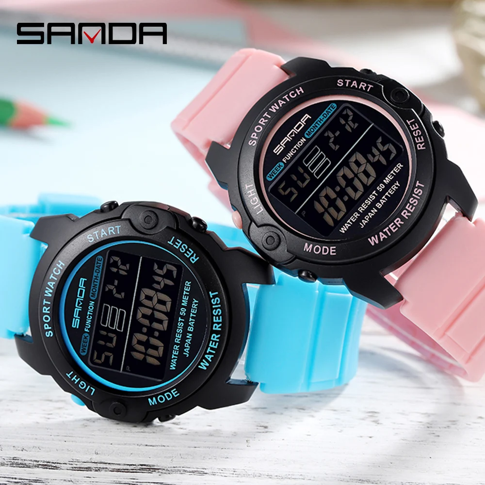 SANDA Luxury Brand Teenager Fashion Casual Watches Luminous Waterproof LED Digital Watch for Women and Men