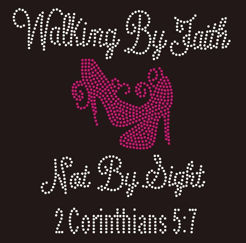 
Custom Walking by Faith Hotfix Rhinestone Heat Transfers Wholesale for T-shirts 