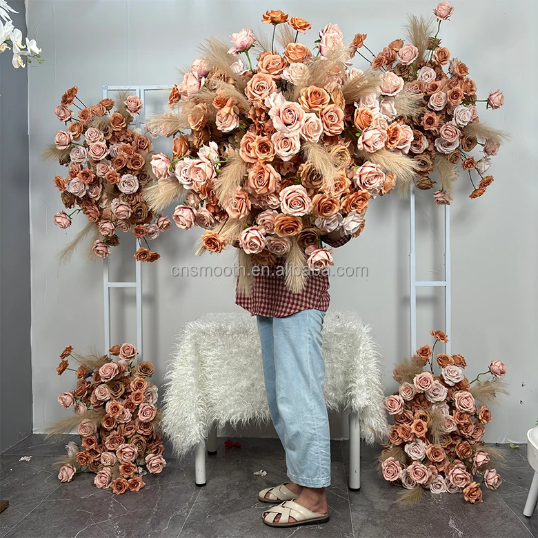 Новое поступление Свадебный искусственный загар пампасы коричневая Роза цветочная панель подвесные цветы для свадебного фона рамка