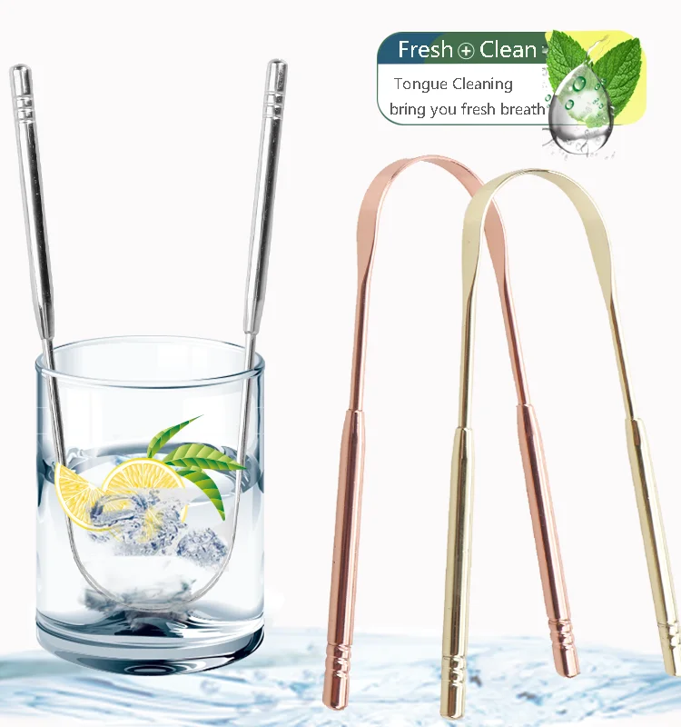 New Arrival Arc scraper 100% 304 Stainless Steel Tongue Scraper with travel plastic sleeve 3 colors available