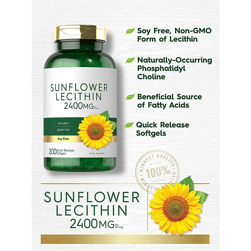 Частная марка Sunflower Lecithin 2400 мг 200 мягкие гели богатые фосфатидилхолин безглютеновая добавка для