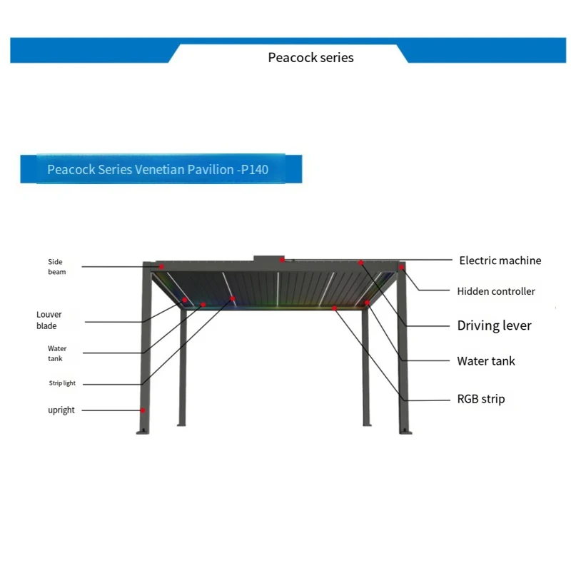 Aluminum Alloy Electric Tilting Louver Pavilion Outdoor Patio Gazebo Villa Garden Sun Room Gazebo