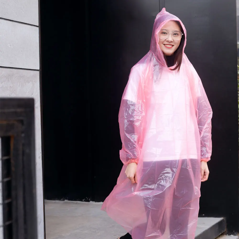 Supplier custom logo emergency pocket PE disposable adult rainproof rain raincoat with plastic Waterproof Transparent Rainwear