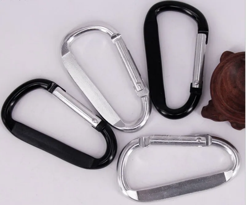 HXY 69*37*8MM Custom No MOQ Stock D Shape Flat Edge Aluminum Carabiner Bag Carabiner Hook For Camping, Keychain, Promotion