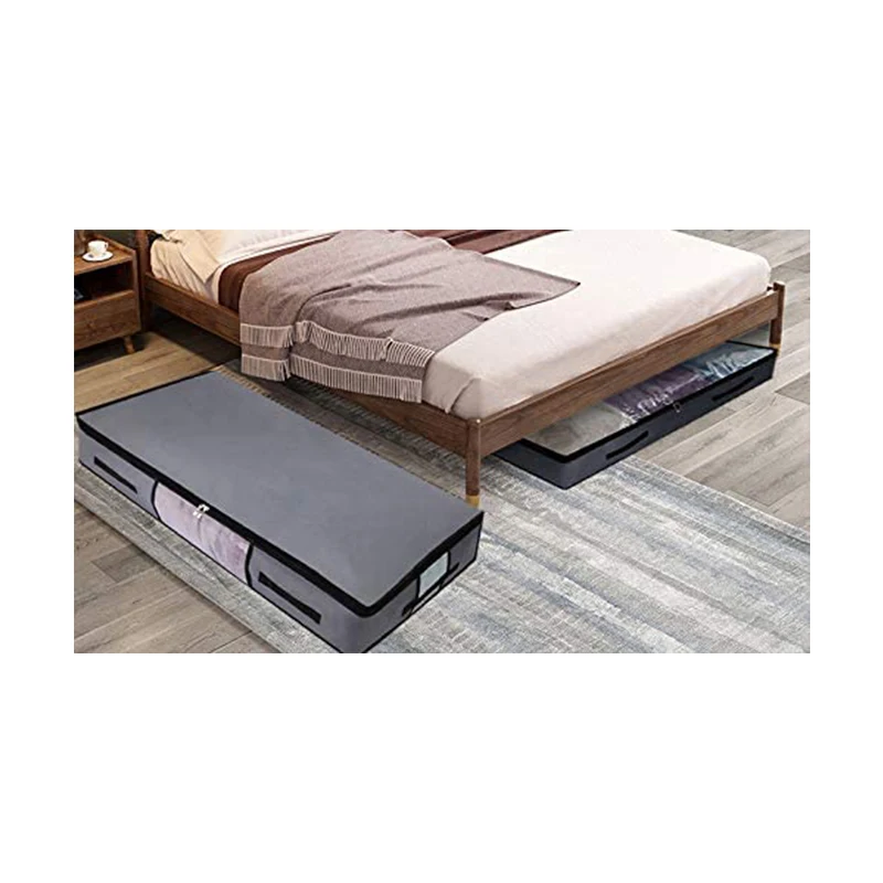 Gray Dustproof Oxford Cloth High Capacity Under Bed Storage Bag of Blankets Quilt Organizer Storage Bags with Clear Window