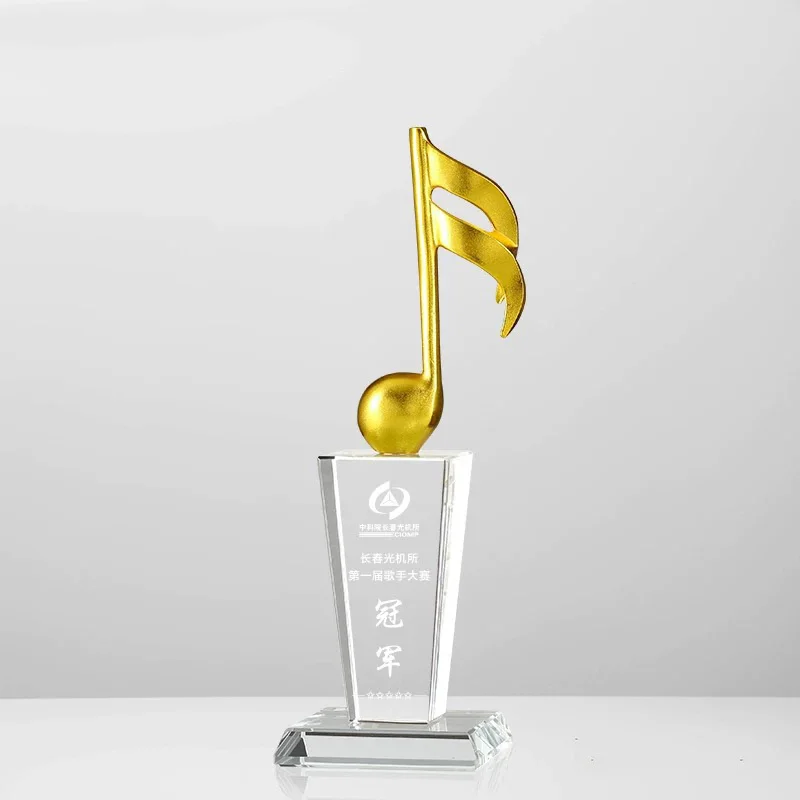 Hot Sale Metal Music Note Awards Crystal Singing Dacing Speech Guitar Microphone Violin Contest Trophy Customized