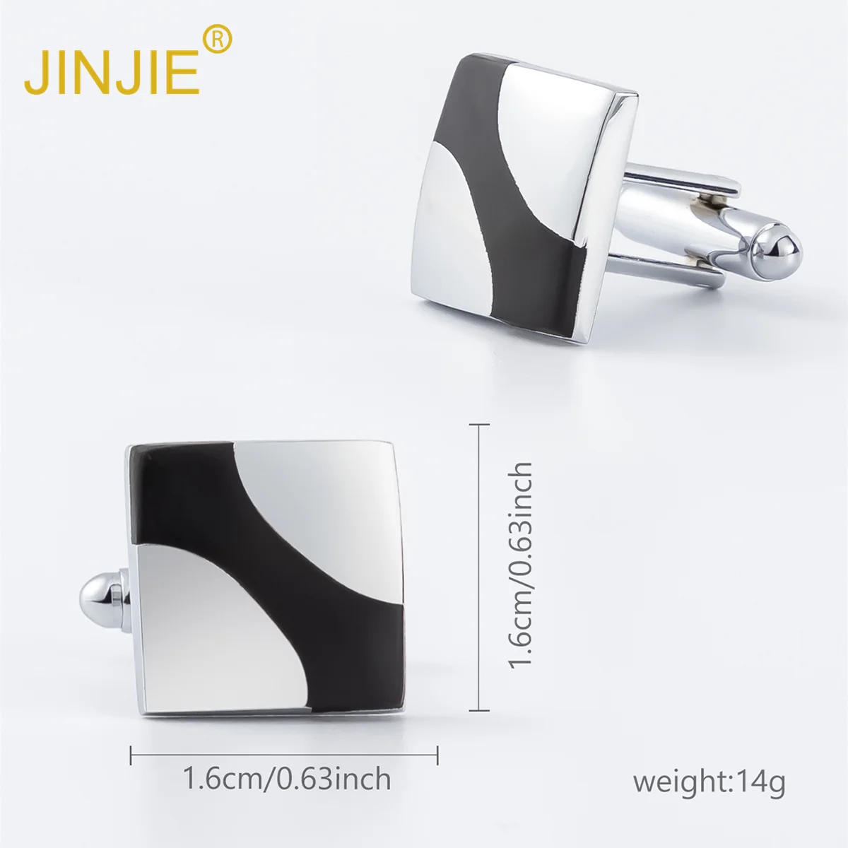 Low price ready to ship Classic cheap square Black and white pattern silver button men cufflinks