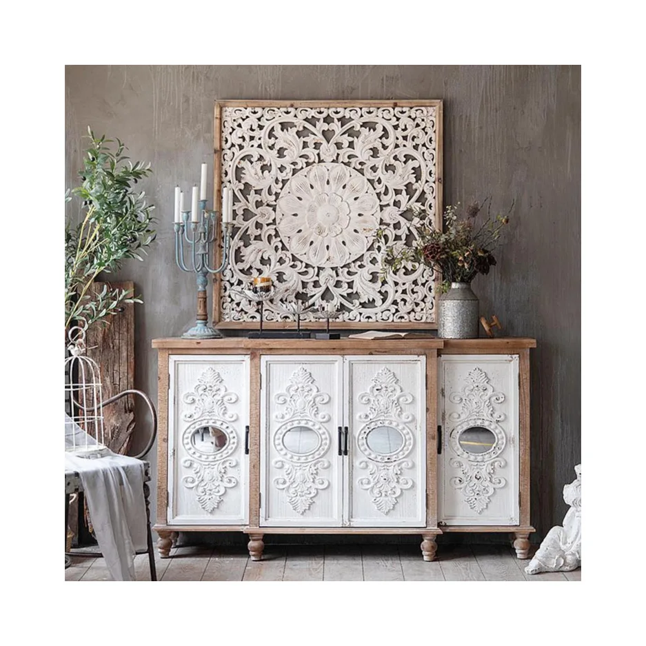 American country retro living room porch cabinet retro old carved solid wood wall home decoration