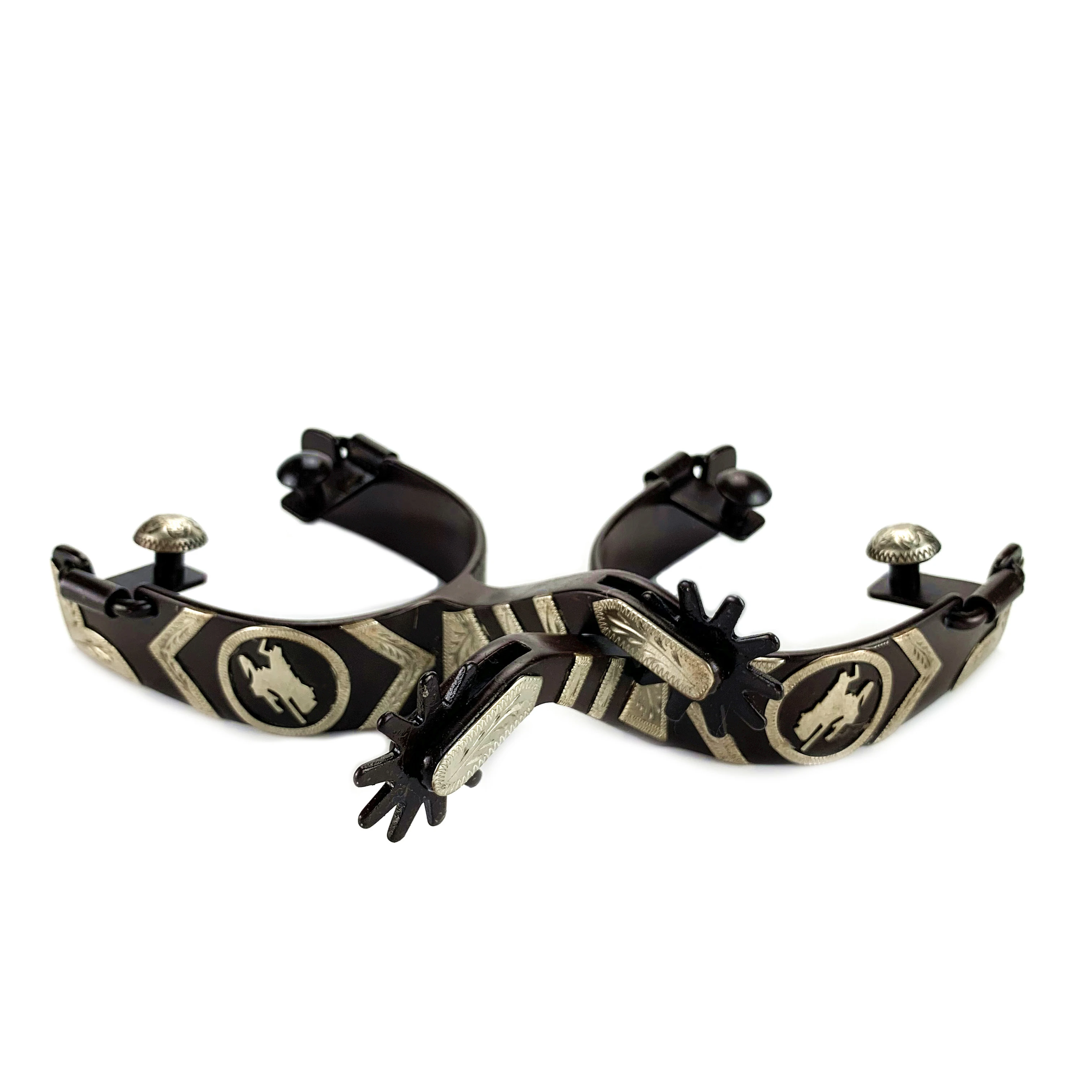 With GS Hand Engraved Bucking Cowboy Concho & Bar Trim Spur