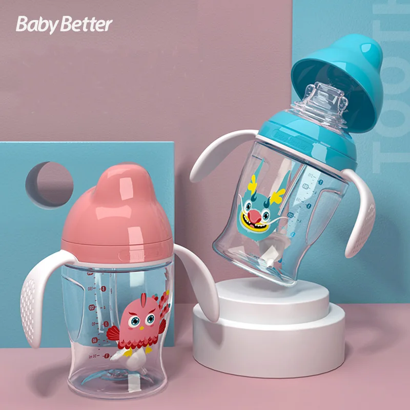 
Baosheng 280ml 10oz kids training Baby BPA free SIPPY CUP Tritan Water Bottle Feeding Spill Proof Babies Sippy Cup 