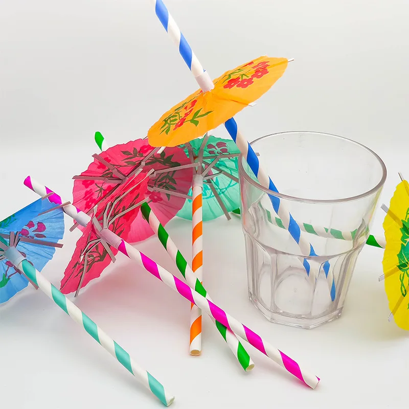 Wholesale Colorful Paper Straws  Hat Body Cocktail Drinking Straw Fruit Decoration Paper Straw With Umbrella