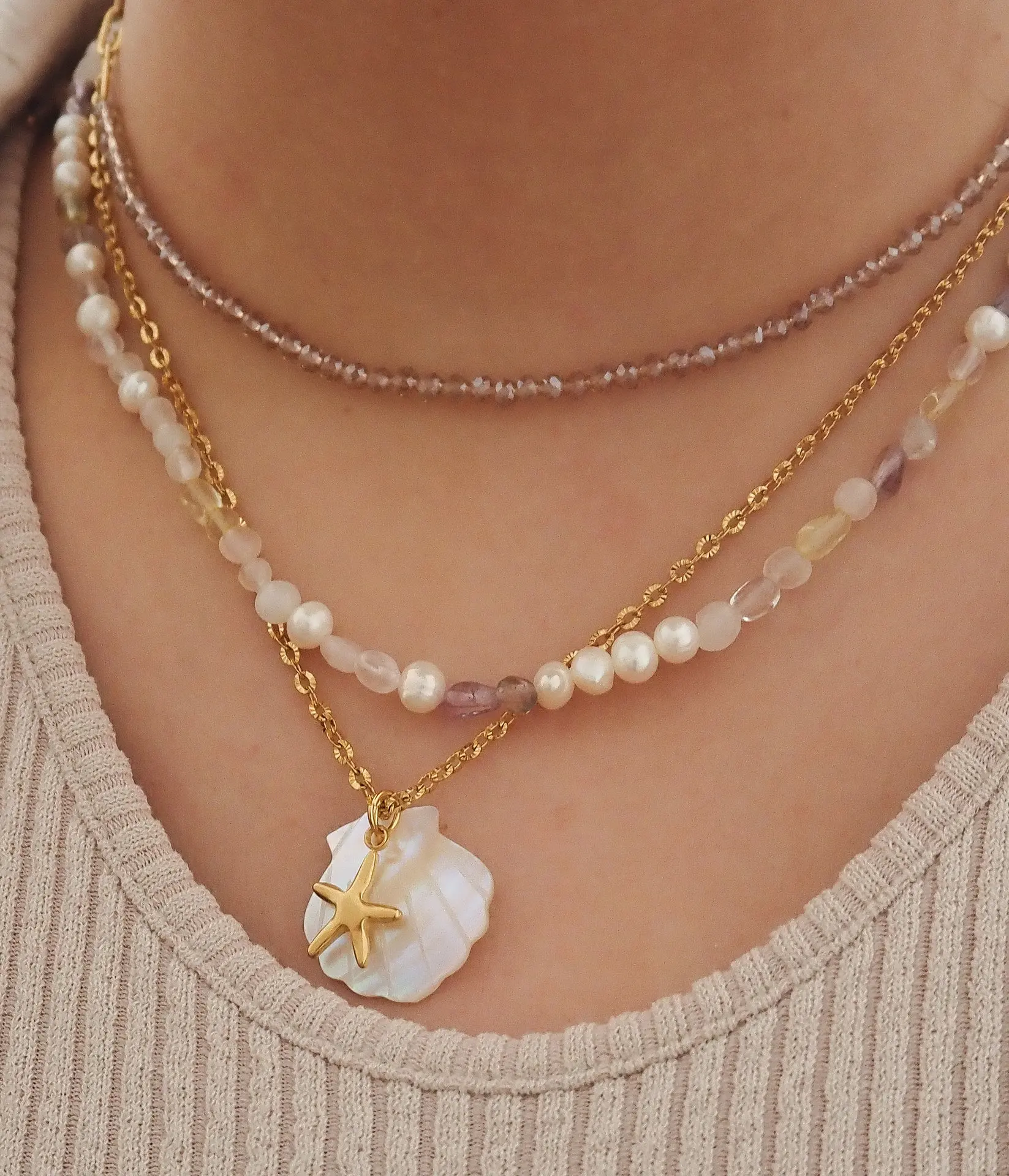 YWXS Fashion fine jewelry beach starfish dolphin turtle shell pendant stainless steel 18K gold necklace summer ocean necklace