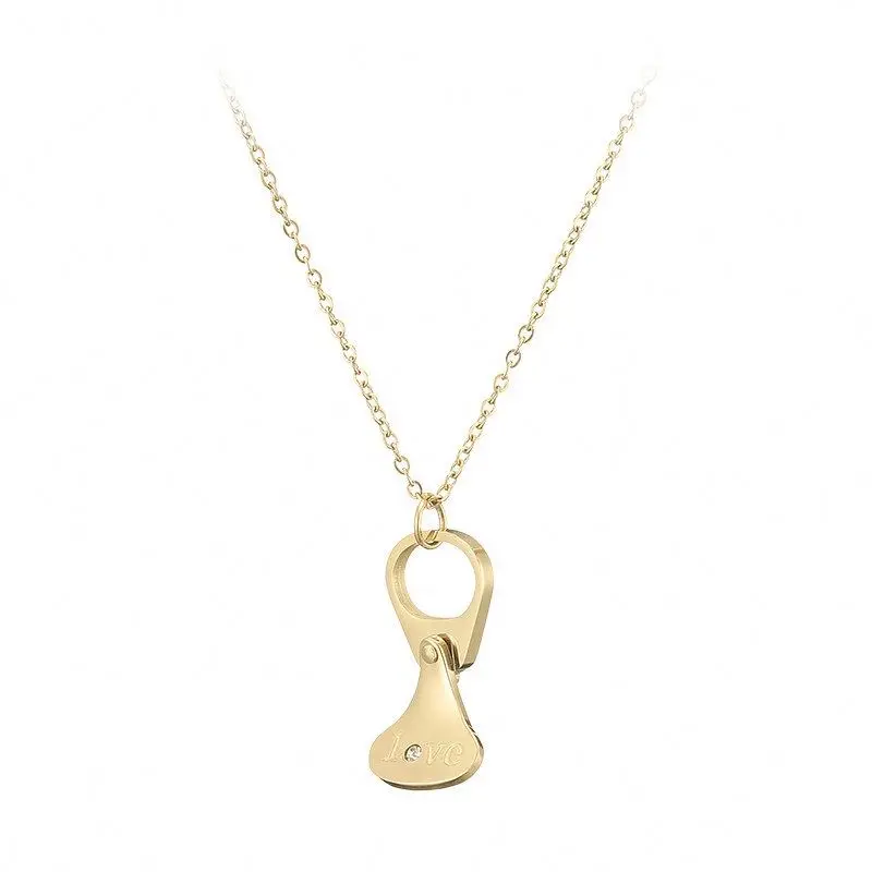 Popular Gold Plated Can Pull Tab Pendant Necklace Zircon Stainless Steel Necklace
