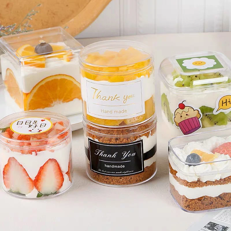 wholesale empty 150ml 350ml plastic Square Dessert Cups Cake Containers jar Fruits Oatmeal Yogurt Mousse Strawberry Shortcake