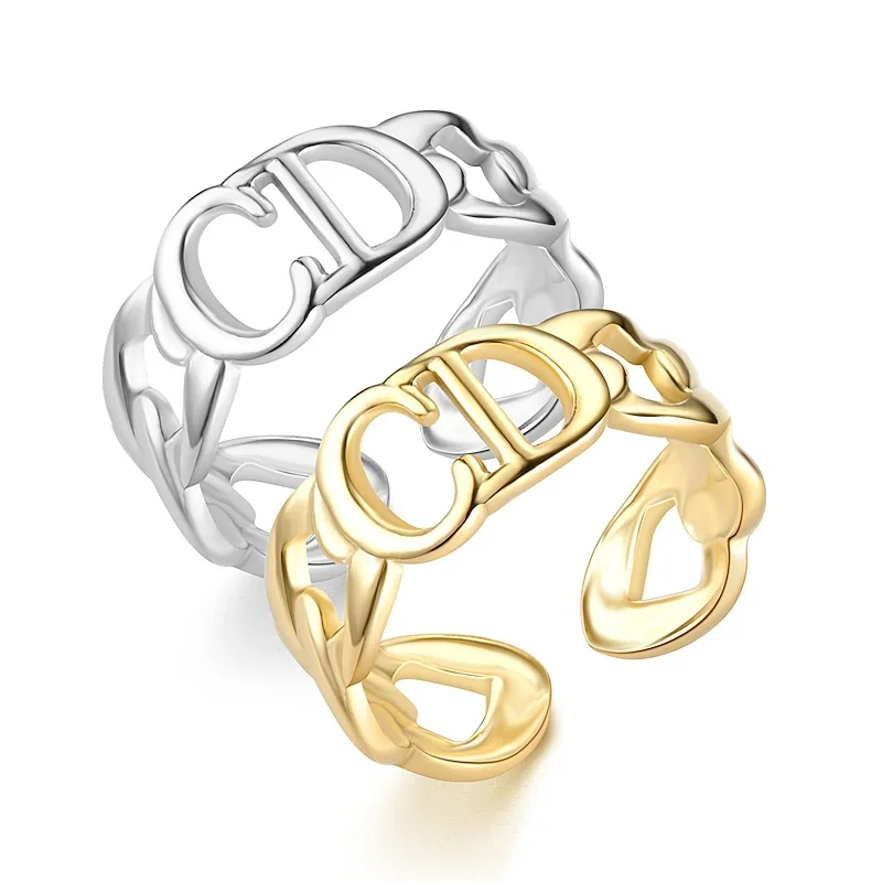 Stainless Steel Jewelry Rings Set For Women 18k Gold Plated Link Chain Snake Heart Star Twisted Open Adjustable Rings