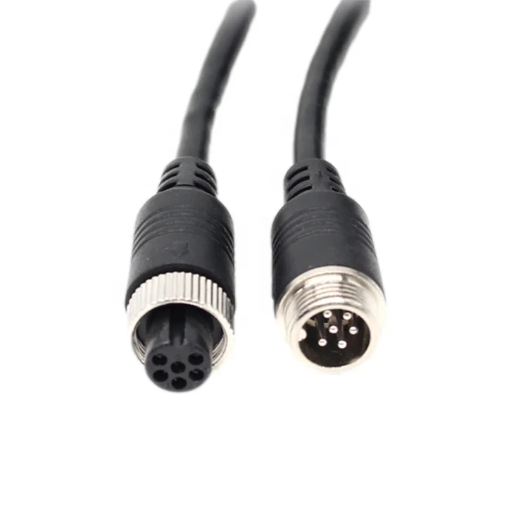 Waterproof rear view camera male to female m12 aviation video cable 6 pin aviation cable 6pin m12 aviation cable
