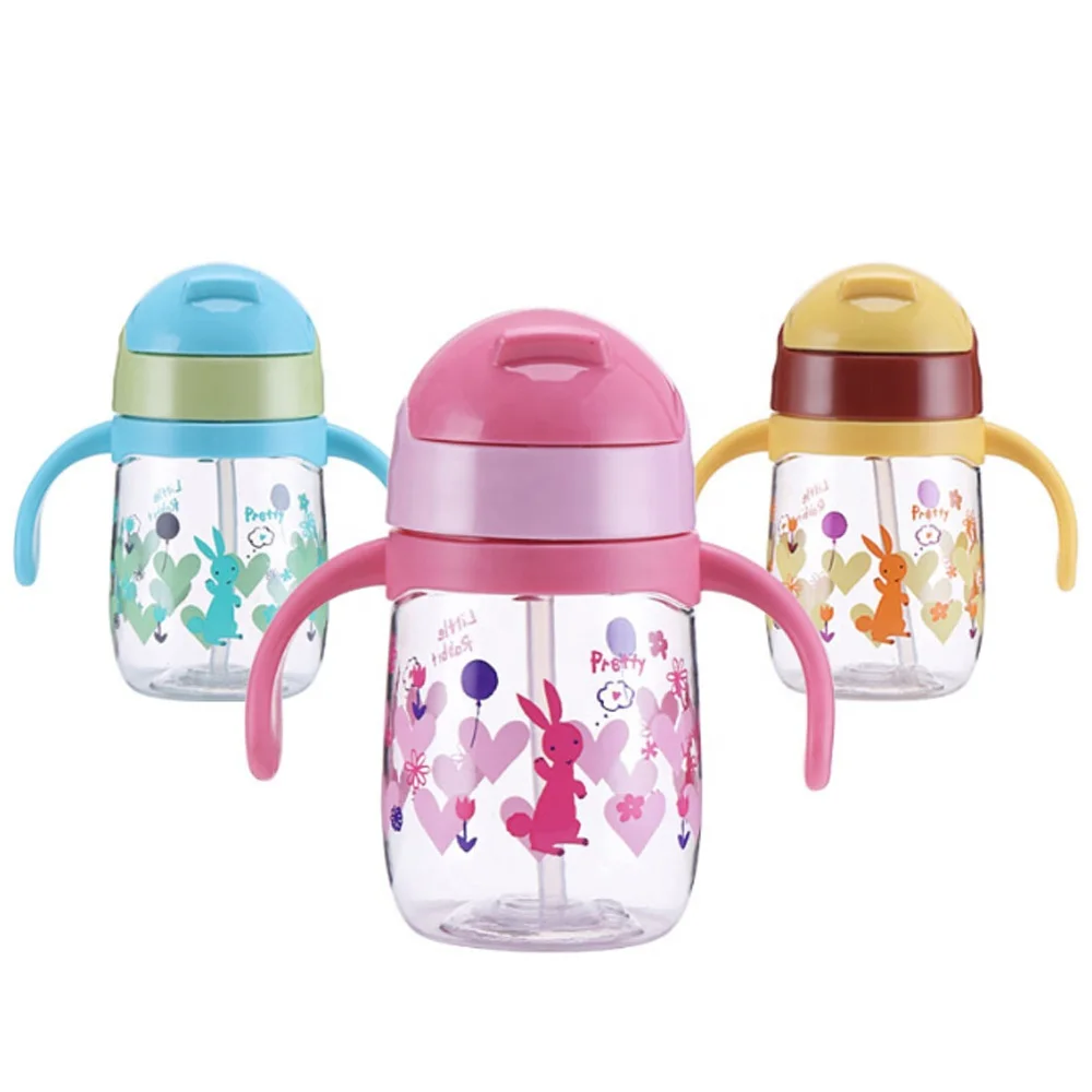 New Baby Products Custom Logo Amiami Baby Trainer Cup Silicone Nipple Straw Baby Drinking Water Bottles with Handgrip Plastic