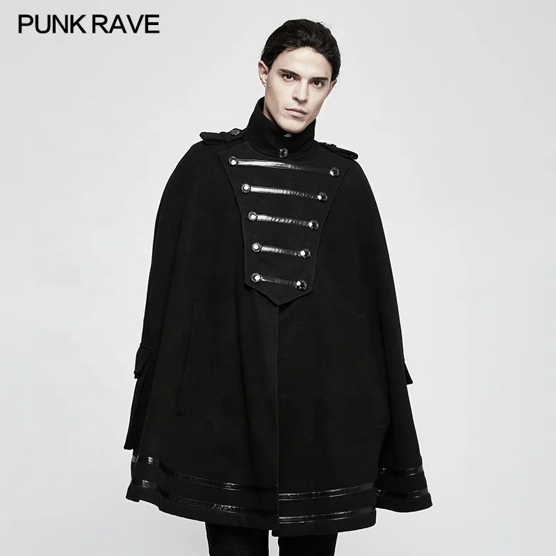 PUNK RAVE Y-765 Gothic Darkness Escape Cosplay  Worsted Society Cloak Men Winter Loose Coat