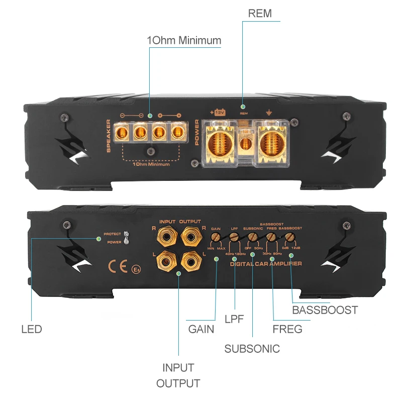 1500W High-Power Car Audio Amplifier Competition Class D Mono Block 1 Channel Combination Speaker