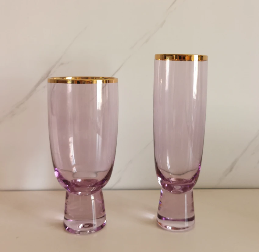 Green colored stemware strong solid stem gold rimmed wine glass cup set for wedding