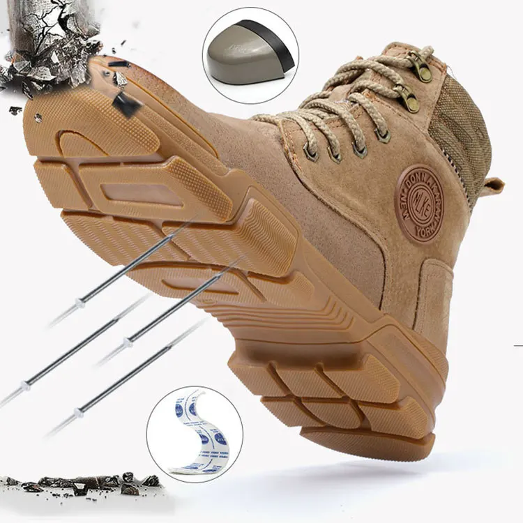 
high quality leather safety shoes anti piercing resistant work protection fashion boot steel toe cap men safety boots 
