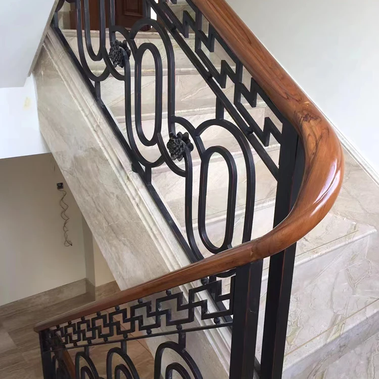 Antique Luxury Villas Wrought Iron Stair Entrance Decorative Interior Curved Stair Railing Metal Balustrade Balcony Design
