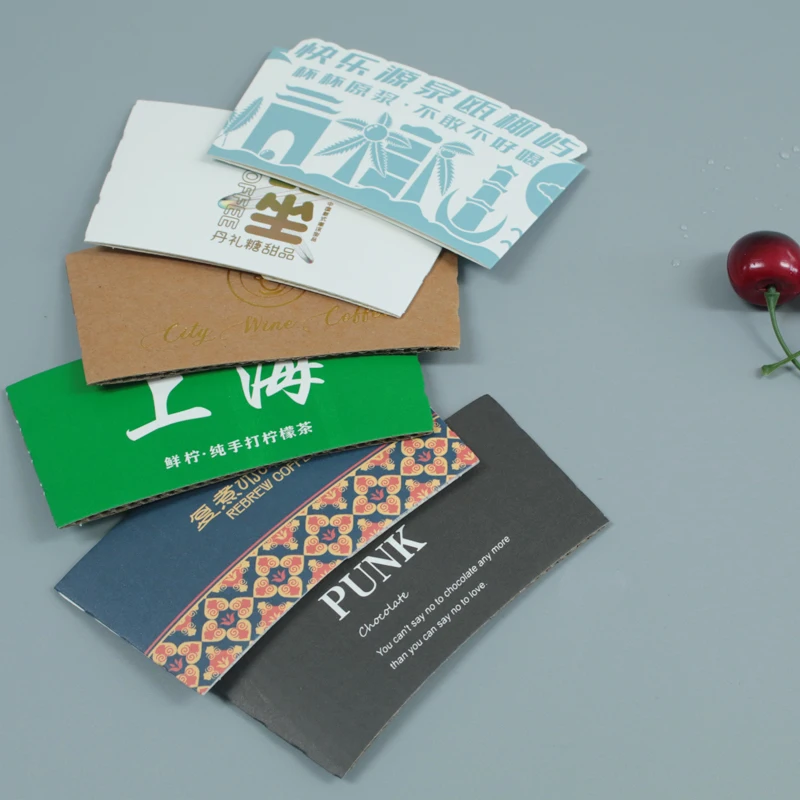 No Added Pfas Custom Cup Sleeve Hot Cup Customized Logo Biodegradable Cardboard Kraft Paper Coffee Cup Holder Sleeves