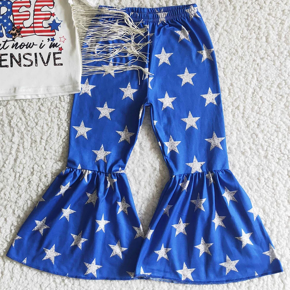 Hot Sale Kids Designer Clothes Girls Boutique Outfits Blue Stars Baby Girl Clothes Sets July 4th Independence Day Kids Clothing