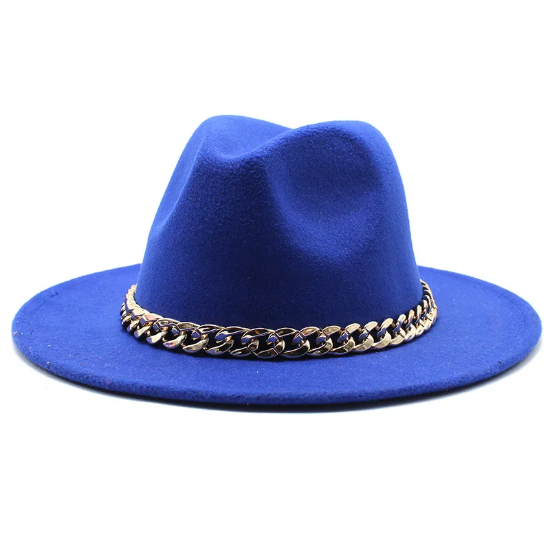Hot sell Wide Brim Panama Hat Fedora Cap Chain Hats  For Women Luxury Jazz caps