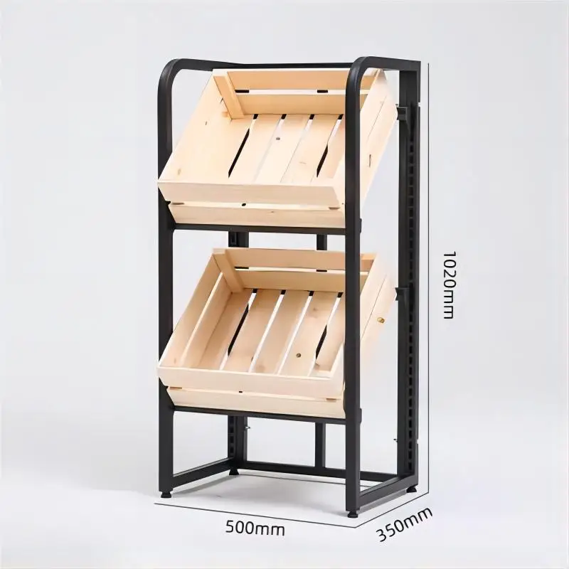 Company Freshfruitsandvegetables Iron Frame Supermarket Shelves Stand Display Wood Fruit Display Rack