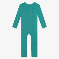 Custom winter Solid Bamboo Two Way Zipper Baby  long sleeve Romper Footie clothes newborn baby clothes baby pajamas