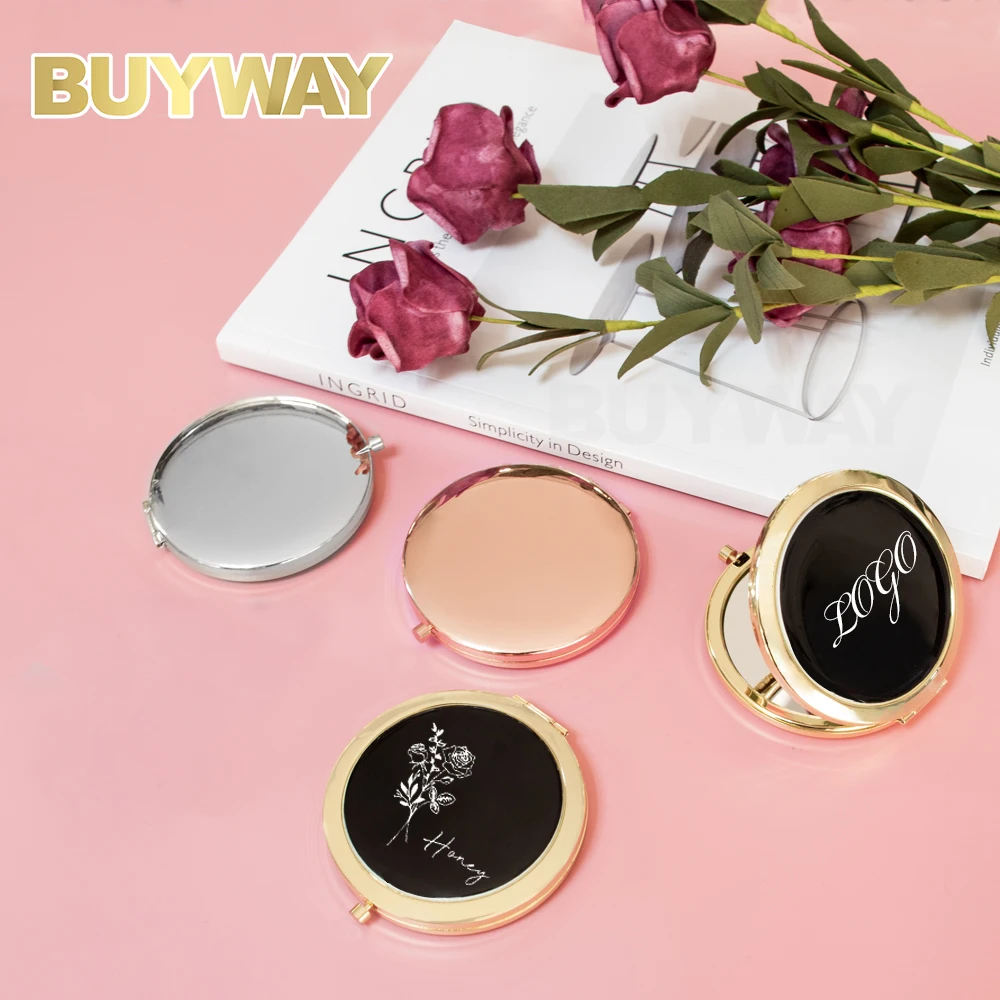 Folding Mini Portablerose Gold Travel Handheld Pocket  Custom Logo Foldable Led Light Cosmetic Makeup Hand Held Mirror