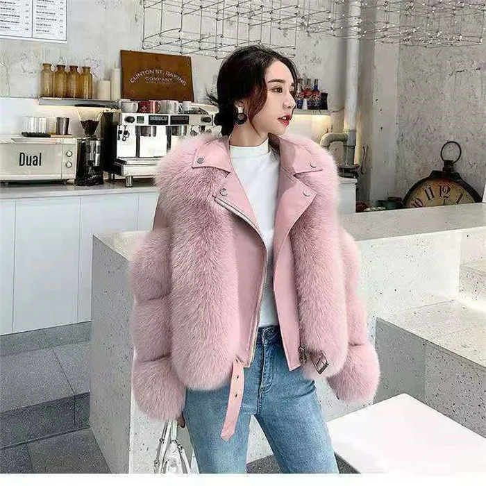 H1100-Thick warm winter coats woman faux fur coat leather plus size motorcycle jacket