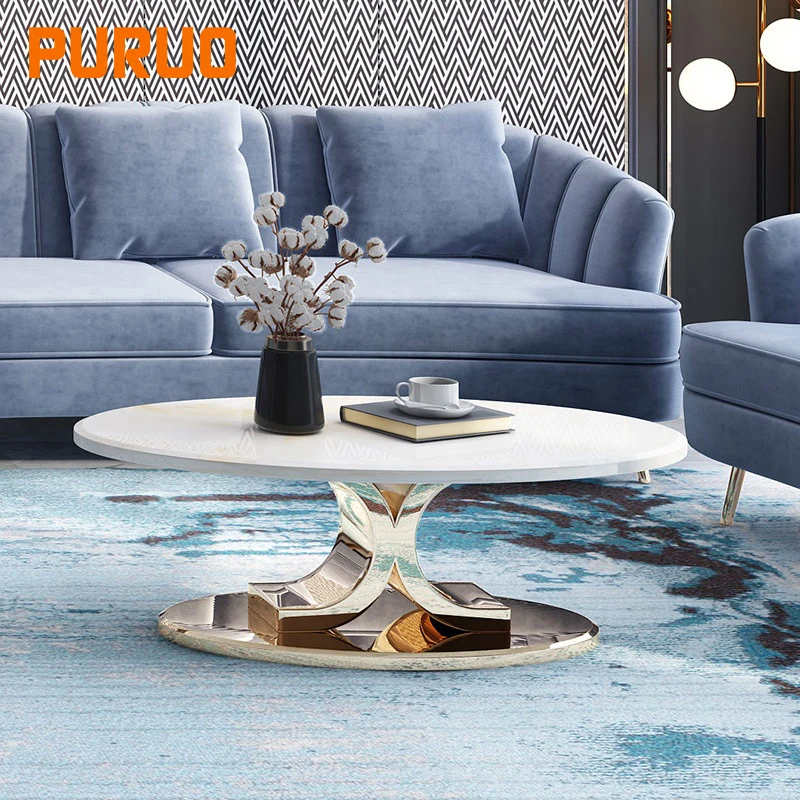 Gold marble top epoxy stainless steel base coffee table luxury metal leg for living furniture