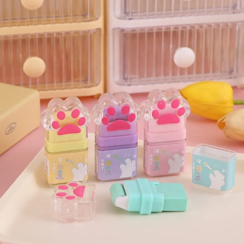 School stationery supplier creative cartoon cute cat paw kawaii eraser for kids