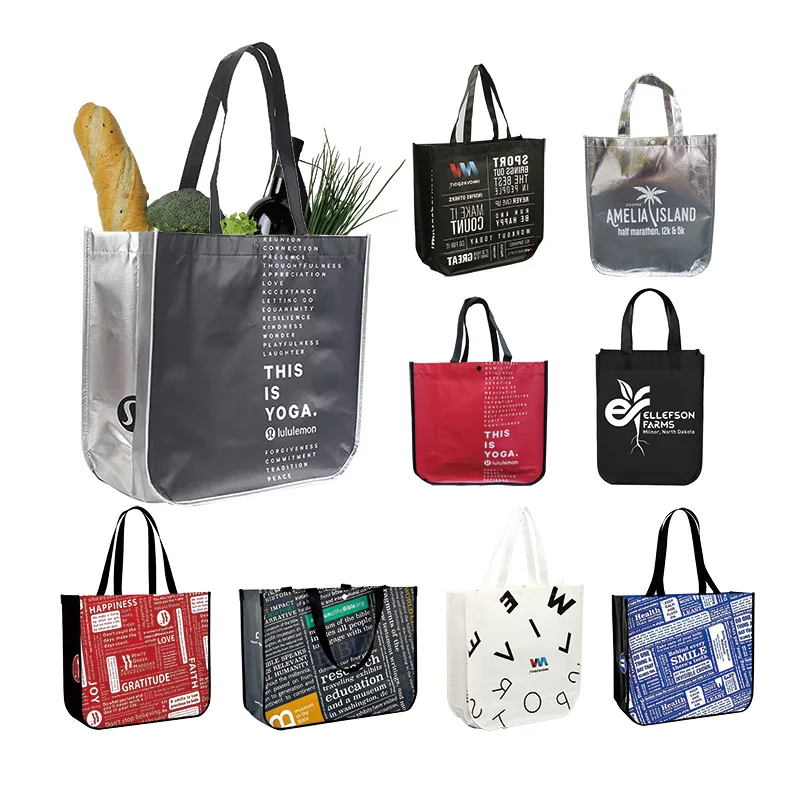 Lulu Lemon Eco-Friendly Large Waterproof Tote Shop Bag Curved Corners Button Closure Durable PP Laminated Non-Woven Material