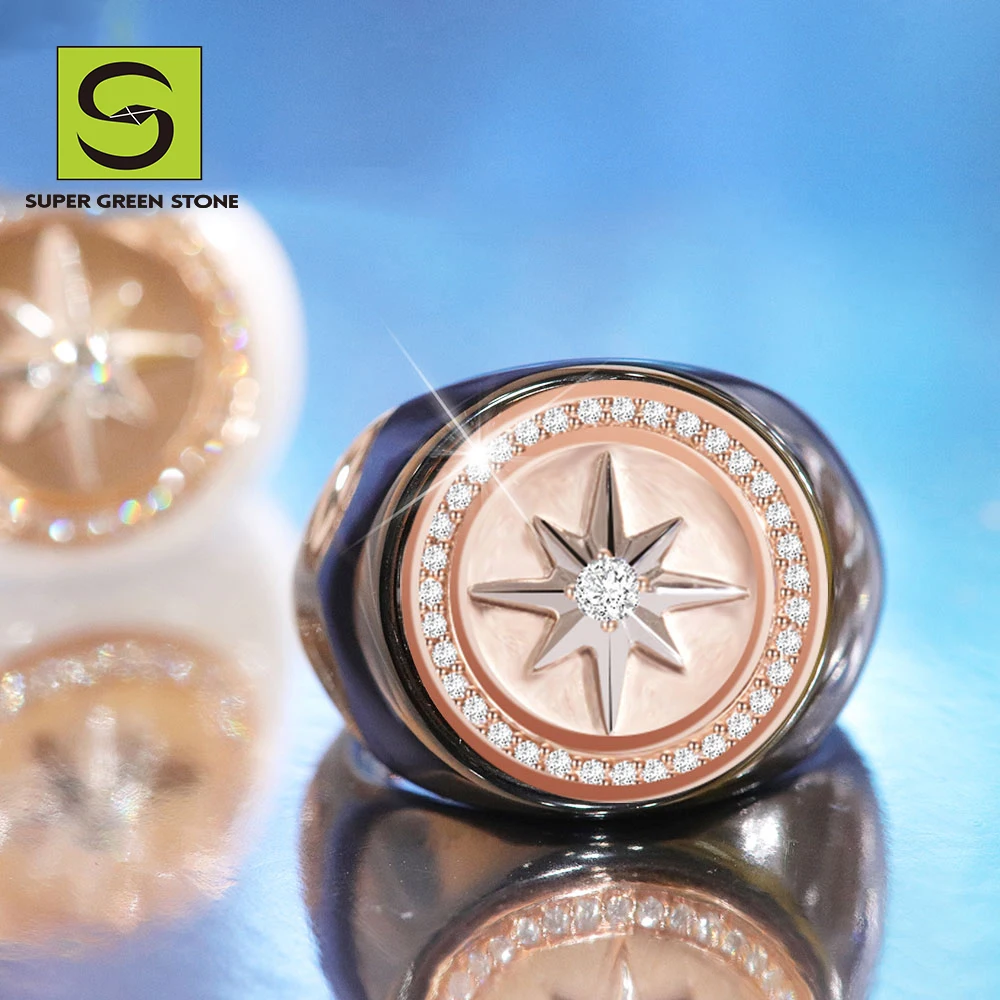 Dropshipping Jewelry Fashionable Hiphop Ceramic Rings Flowers Star Jewelry Rings Luxury 18K Gold Lab Diamond Ring