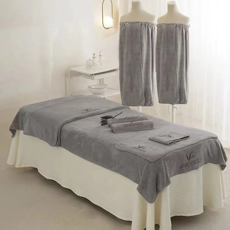 Beauty salon towel five-piece set microfiber plus logo bed towel Bath skirt Bath towel scarf