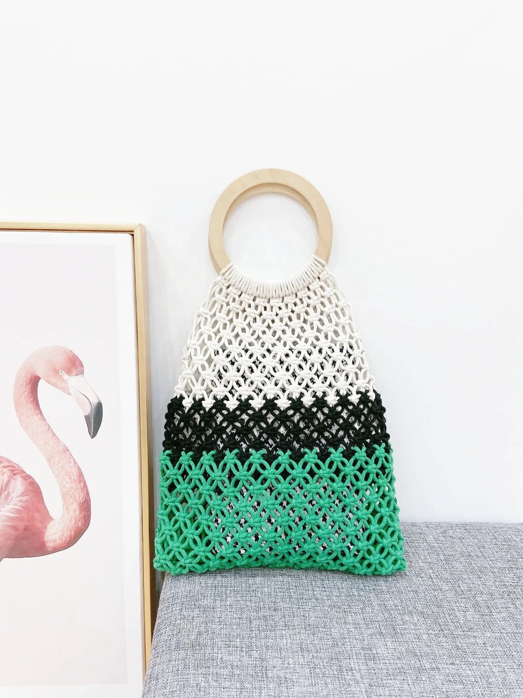 Women Summer Beach Hollow Out Handbags Totes Casual Cotton String Mesh Bags