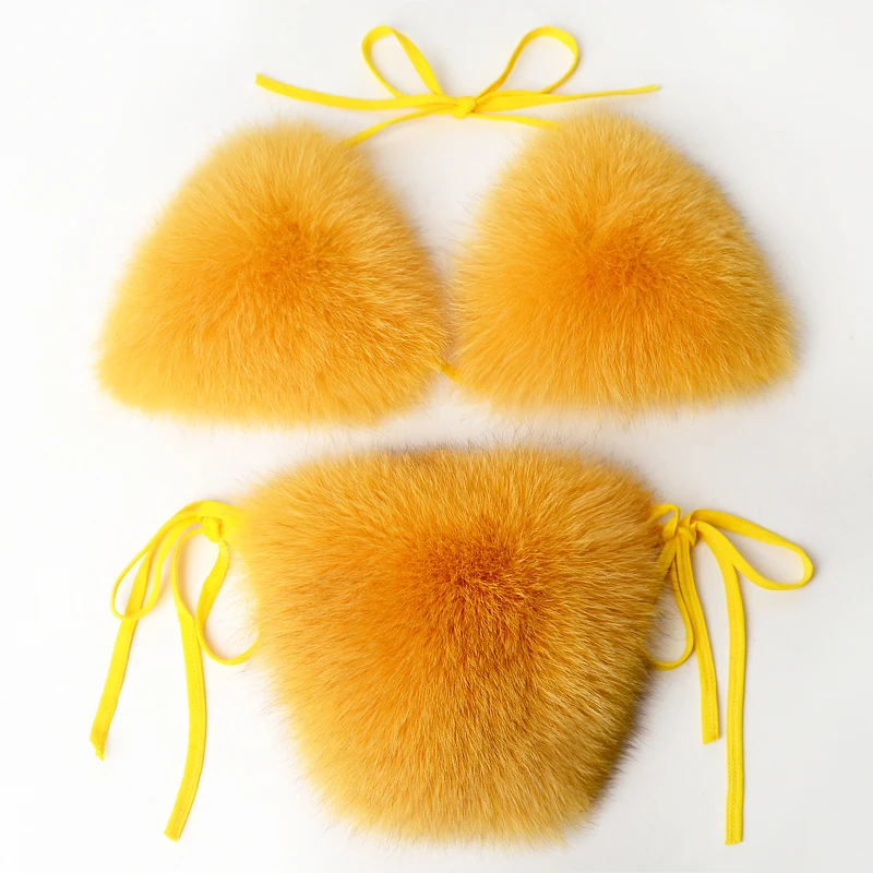 Hot Selling Luxury Fox Fur Bra Lady Bathing Swimming Suit Fashion Fur 2 Piece Bikini Bra