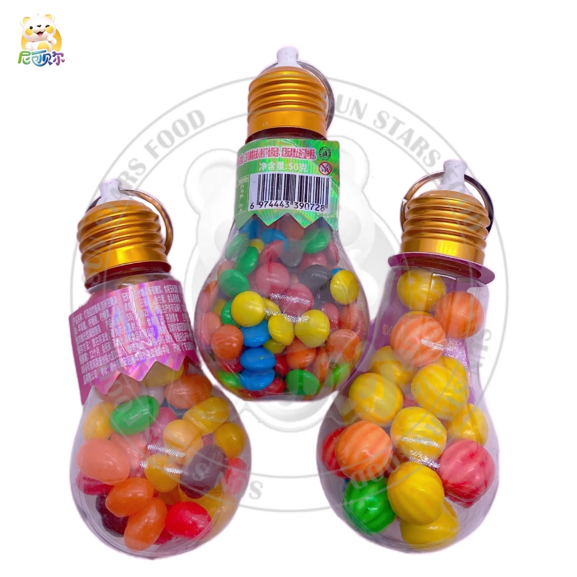 Light Bulb Shape Candy Assorted Flavor Candy Toys Candy Oem Wholesale Sweet Fruity Jelly Beans Chocolate Bean Bubble Gum Balls