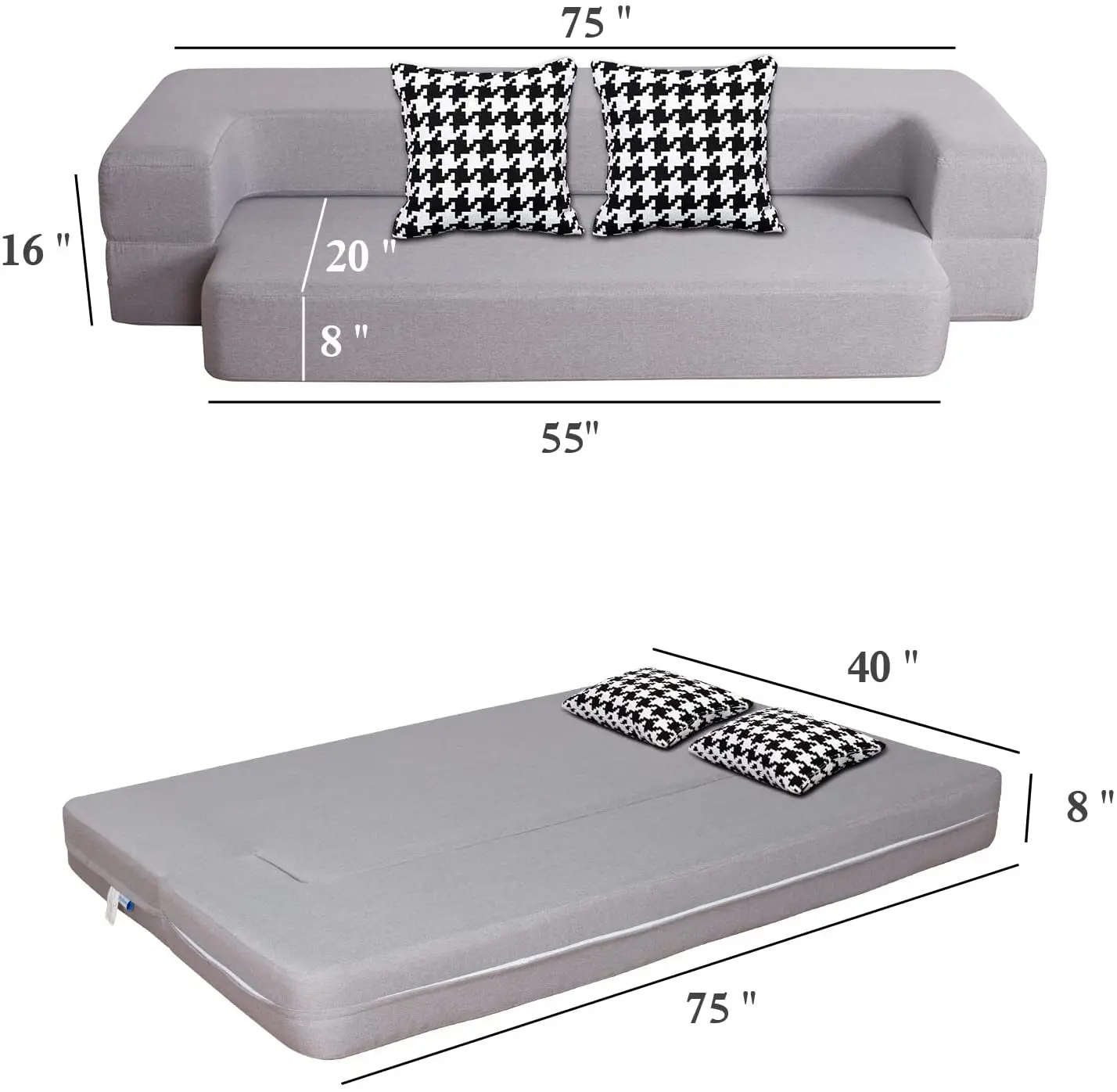 Memory Foam Upholstered Sleeper Couch Living Room Transformable Space Saving Sofa Bed