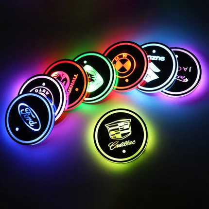 Car Logo LED USB Rechargeable Water Cup Mat Lights Seat Trim Accessories For Your dream Car Night Lamp
