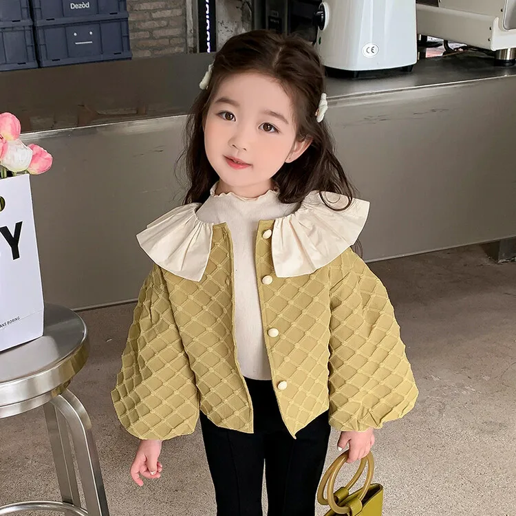 New Korean Style Spring Autumn Children Outwear Puff Sleeve Jacket Sweet Princess Baby Girl Coat