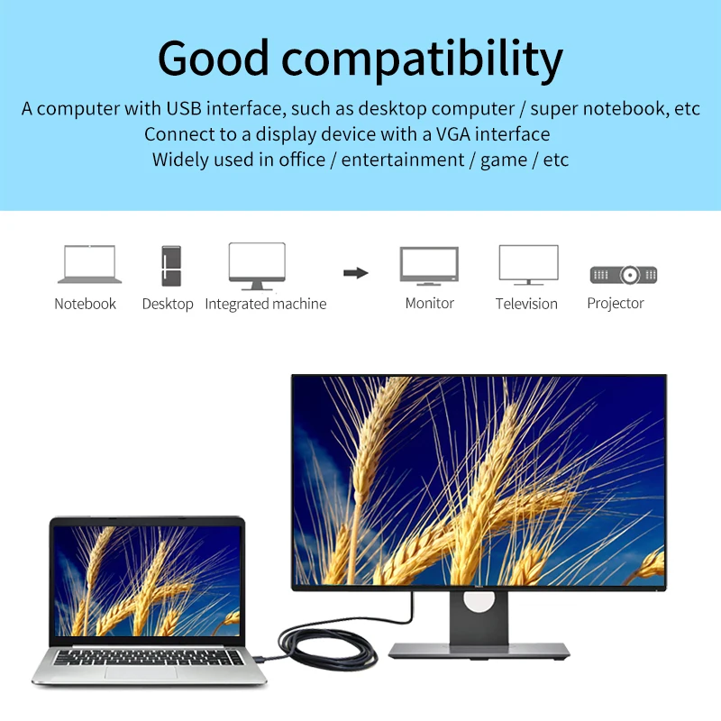  Drop Shipping 5 Meter USB 3.0 to VGA Cable Male for Multi WIndow Operation Systems